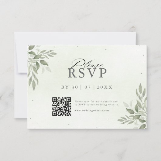 Modern Sage Greenery QR Code Save the Date  (Voorkant)