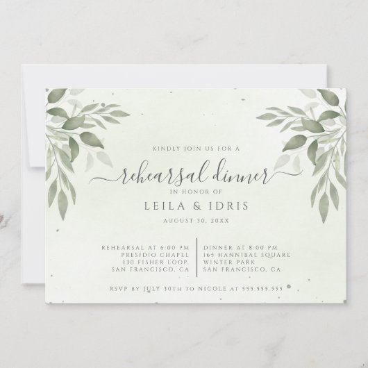 Modern Sage Greenery Rehearsal Dinner Invitation Kaart (Voorkant)