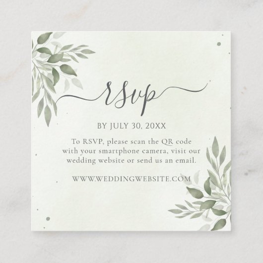 Modern Sage Greenery Square QR Code RSVP  Informatiekaartje (Achterkant)