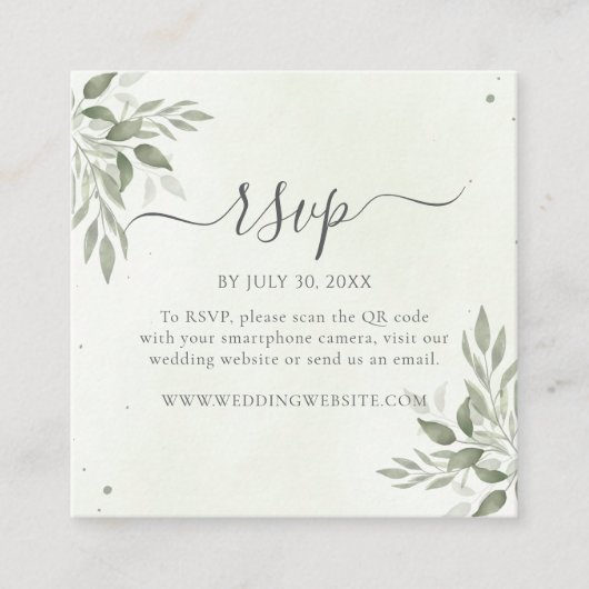 Modern Sage Greenery Square QR Code RSVP  Informatiekaartje (Voorkant)