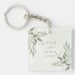 Modern Sage Greenery Wedding Acrylic Keychain