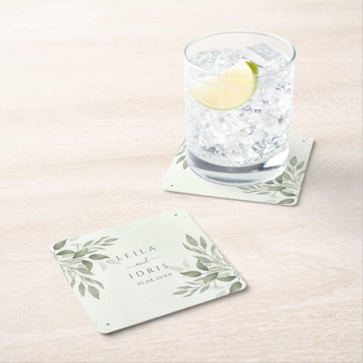 Modern Sage Greenery Wedding Coasters Kartonnen Onderzetters (Insitu)