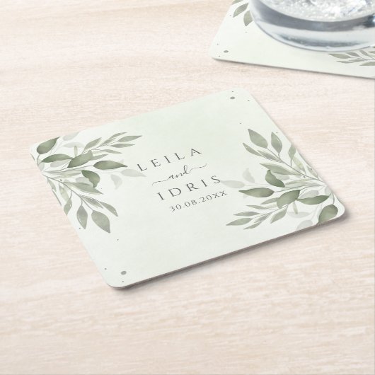 Modern Sage Greenery Wedding Coasters Kartonnen Onderzetters (Schuin)