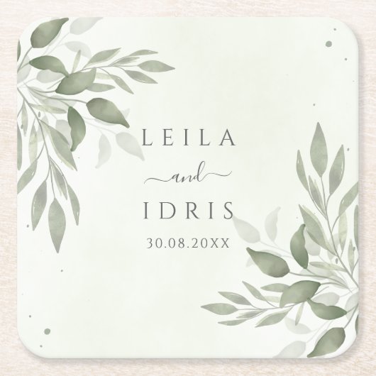 Modern Sage Greenery Wedding Coasters Kartonnen Onderzetters (Voorkant)