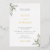 Modern Sage Greenery Wedding Foil Invitation Card Folie Uitnodiging (Voorkant)