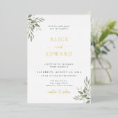 Modern Sage Greenery Wedding Foil Invitation Card Folie Uitnodiging (Staand Voorkant)
