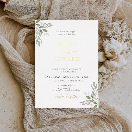 Modern Sage Greenery Wedding Foil Invitation Card Folie Uitnodiging