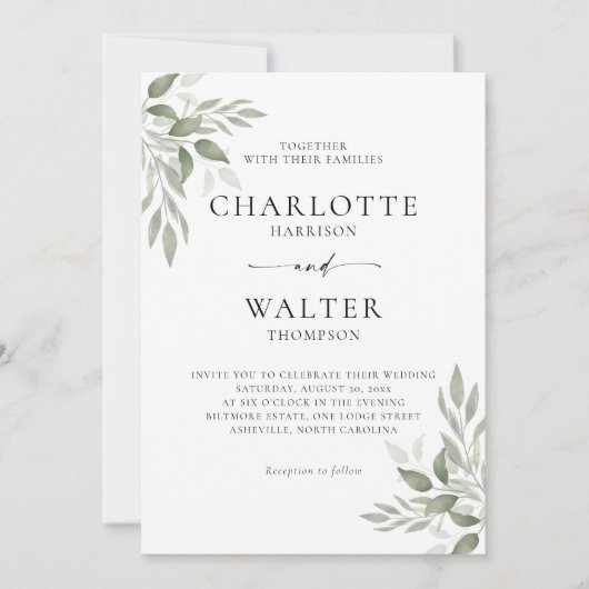 Modern Sage Greenery Wedding Invitation Card Save The Date (Voorkant)