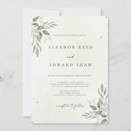 Modern Sage Greenery Wedding Invitation Card Save The Date (Voorkant)