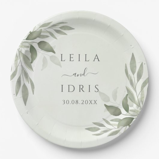 Modern Sage Greenery Wedding Paper Plates Papieren Bordje (Voorkant)
