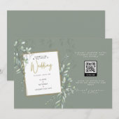 Modern Sage Greenery Wedding QR Code RSVP Kaart (Voorkant / Achterkant)