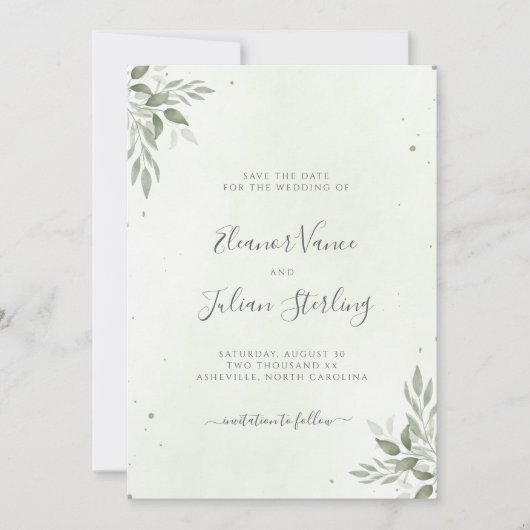 Modern Sage Greenery Wedding Save The Date (Voorkant)