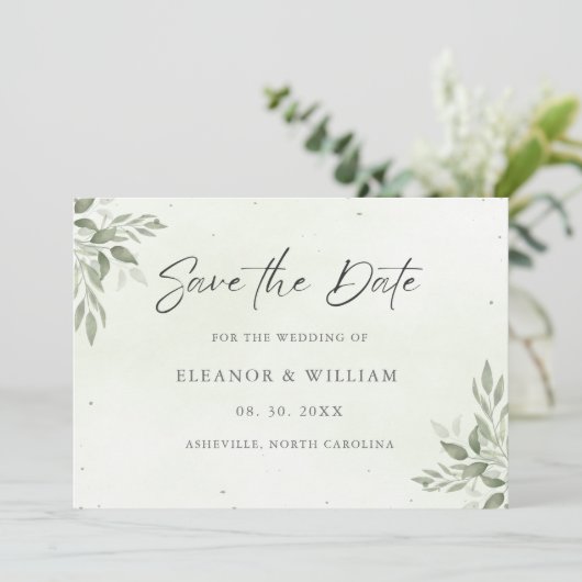 Modern Sage Greenery Wedding Save the Date Card (Staand voorkant)