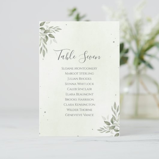 Modern Sage Greenery Wedding Seating Plan Card Kaart (Staand voorkant)
