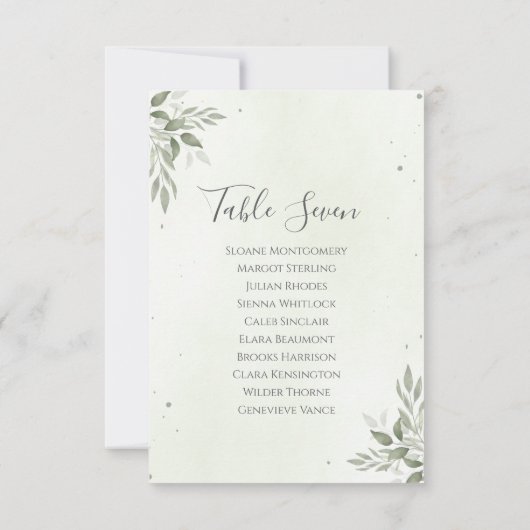 Modern Sage Greenery Wedding Seating Plan Card Kaart (Achterkant)