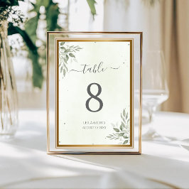 Modern Sage Greenery Wedding Table Numbers Kaart