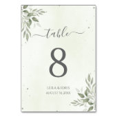 Modern Sage Greenery Wedding Table Numbers Kaart (Achterkant)