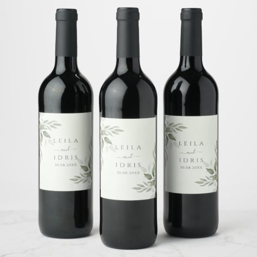Modern Sage Greenery Wedding Wine Bottle Label Wijn Etiket (Flessen)