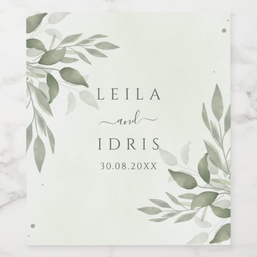 Modern Sage Greenery Wedding Wine Bottle Label Wijn Etiket (Enkel label)
