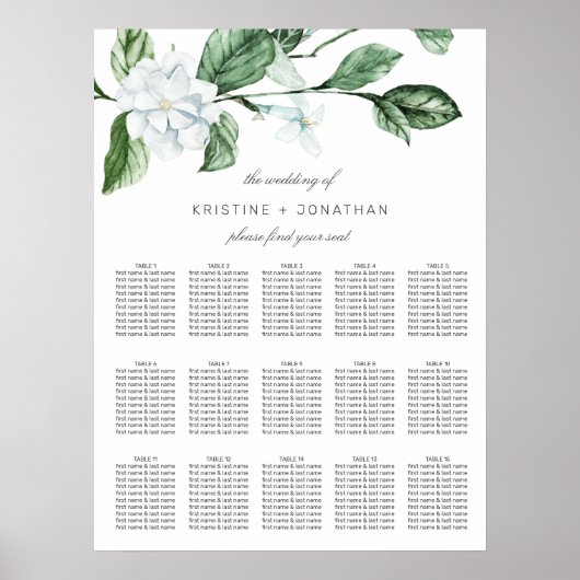 Modern Sage Greenery Wreath Floral Wedding Seating Poster (Voorkant)