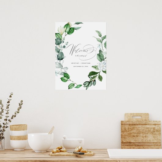 Modern Sage Greenery Wreath Floral Wedding Welkom Poster (Keuken)