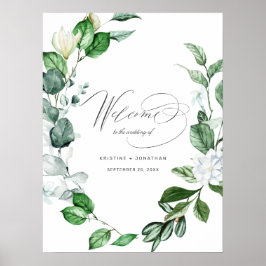 Modern Sage Greenery Wreath Floral Wedding Welkom Poster