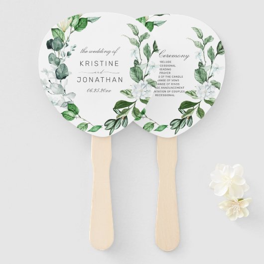 Modern Sage Greenery Wreath White Floral Wedding Handwaaier (Voorkant en achterkant)