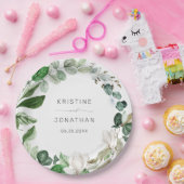 Modern Sage Greenery Wreath White Floral Wedding Papieren Bordje (Feest)