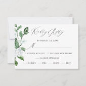 Modern Sage Greenery Wreath White Floral Wedding RSVP Kaartje (Voorkant)