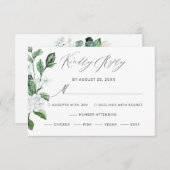 Modern Sage Greenery Wreath White Floral Wedding RSVP Kaartje (Voorkant / Achterkant)