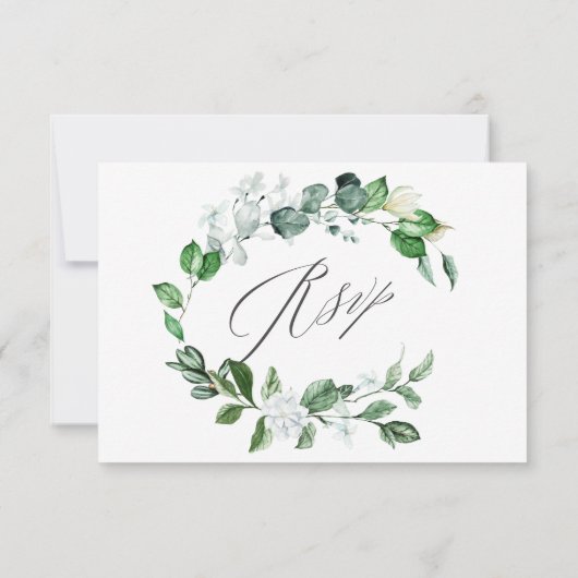 Modern Sage Greenery Wreath White Floral Wedding RSVP Kaartje (Achterkant)