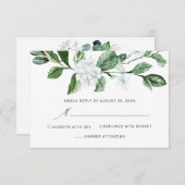 Modern Sage Greenery Wreath White Floral Wedding RSVP Kaartje (Voorkant / Achterkant)