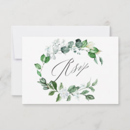 Modern Sage Greenery Wreath White Floral Wedding RSVP Kaartje