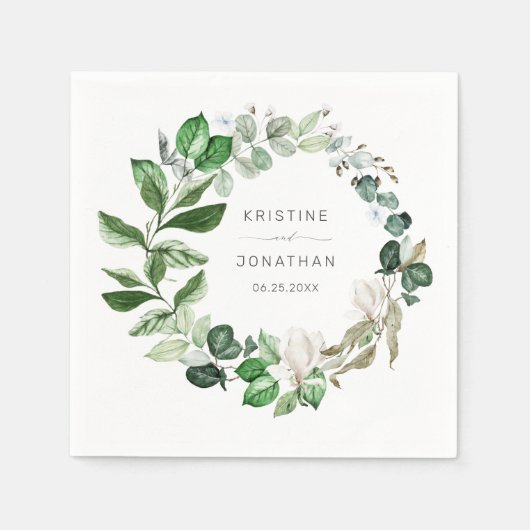 Modern Sage Greenery Wreath White Floral Wedding Servet (Voorkant)