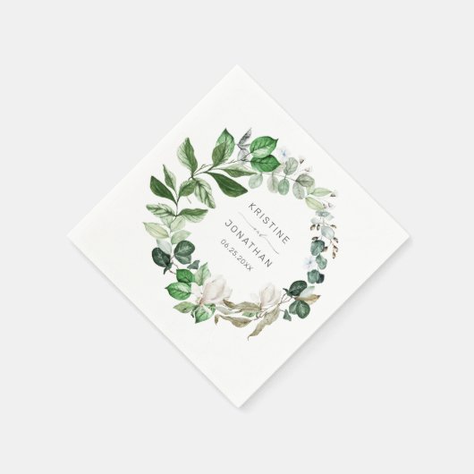 Modern Sage Greenery Wreath White Floral Wedding Servet (Hoek)