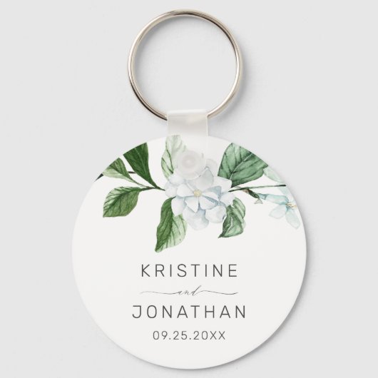 Modern Sage Greenery Wreath White Floral Wedding Sleutelhanger (Voorkant)