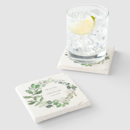 Modern Sage Greenery Wreath White Floral Wedding Stenen Onderzetter