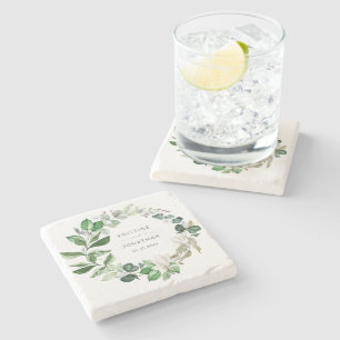 Modern Sage Greenery Wreath White Floral Wedding Stenen Onderzetter