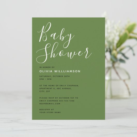 Modern Sage Groen Baby shower Kaart (Staand voorkant)