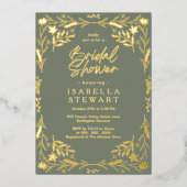 Modern Sage Groen Chic Boho Bloemen Vrijgezellenfe Folie Uitnodiging (Voorkant)