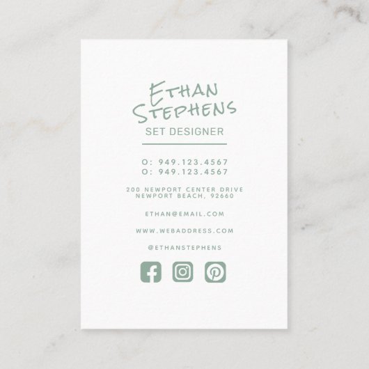Modern Sage Groen Eenvoudige Hand Lettered Minimal Visitekaartje (Achterkant)