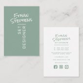 Modern Sage Groen Eenvoudige Hand Lettered Minimal Visitekaartje (Voorkant / Achterkant)