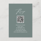 Modern Sage Groen Elegant Script QR Bruiloft RSVP Informatiekaartje (Voorkant)