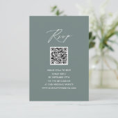 Modern Sage Groen Elegant Script QR Bruiloft RSVP Kaartje (Staand voorkant)