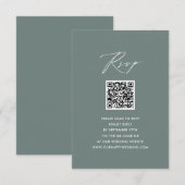 Modern Sage Groen Elegant Script QR Bruiloft RSVP Kaartje (Voorkant / Achterkant)