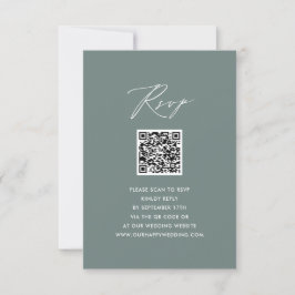 Modern Sage Groen Elegant Script QR Bruiloft RSVP Kaartje