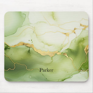 Modern Sage Groen en Goud Gepersonaliseerd Monogra Muismat