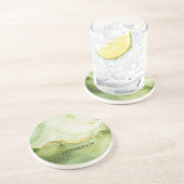 Modern Sage Groen en Goud Gepersonaliseerd Monogra Zandsteen Onderzetter (Zijkant)