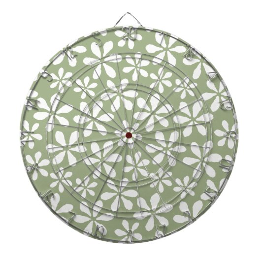 Modern Sage Groen en Wit Eenvoudig Bloempatroon Dartbord (Voorkant)