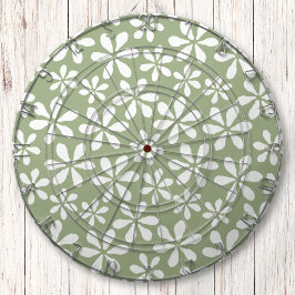 Modern Sage Groen en Wit Eenvoudig Bloempatroon Dartbord